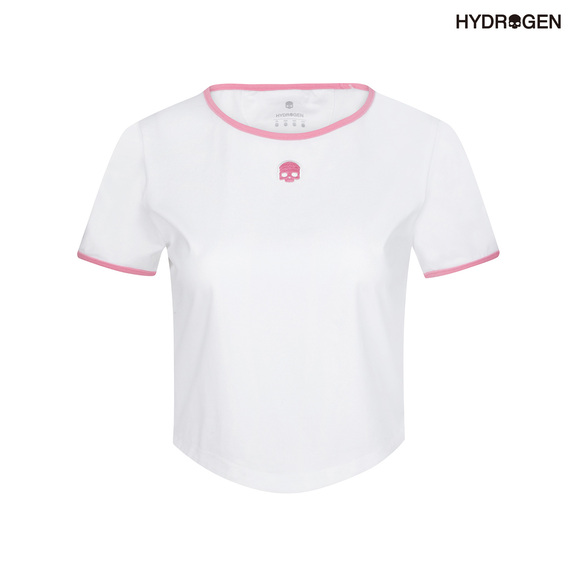 흰색,화이트,여성,상의,티셔츠,액티비티,라이프스타일,크롭,H21D2TR618_WH,하이드로겐, hydrogen