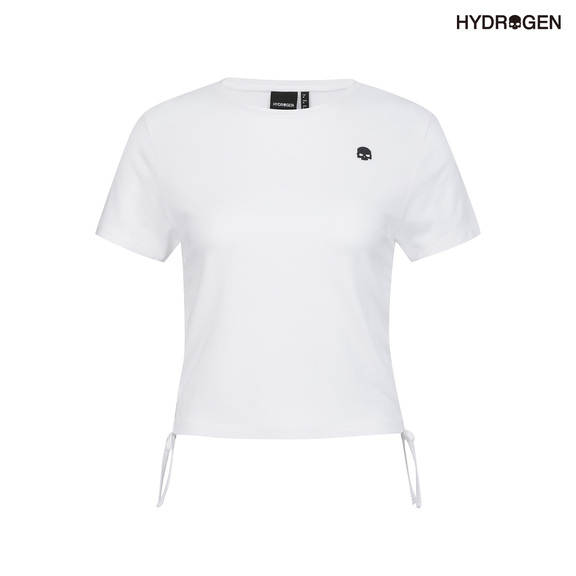 흰색,화이트,여성,상의,티셔츠,액티비티,라이프스타일,크롭,H21D2TR611_WH,하이드로겐, hydrogen