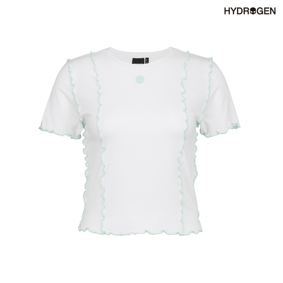 흰색,화이트,여성,상의,티셔츠,액티비티,라이프스타일,크롭,H21D2TR612_WH,하이드로겐, hydrogen